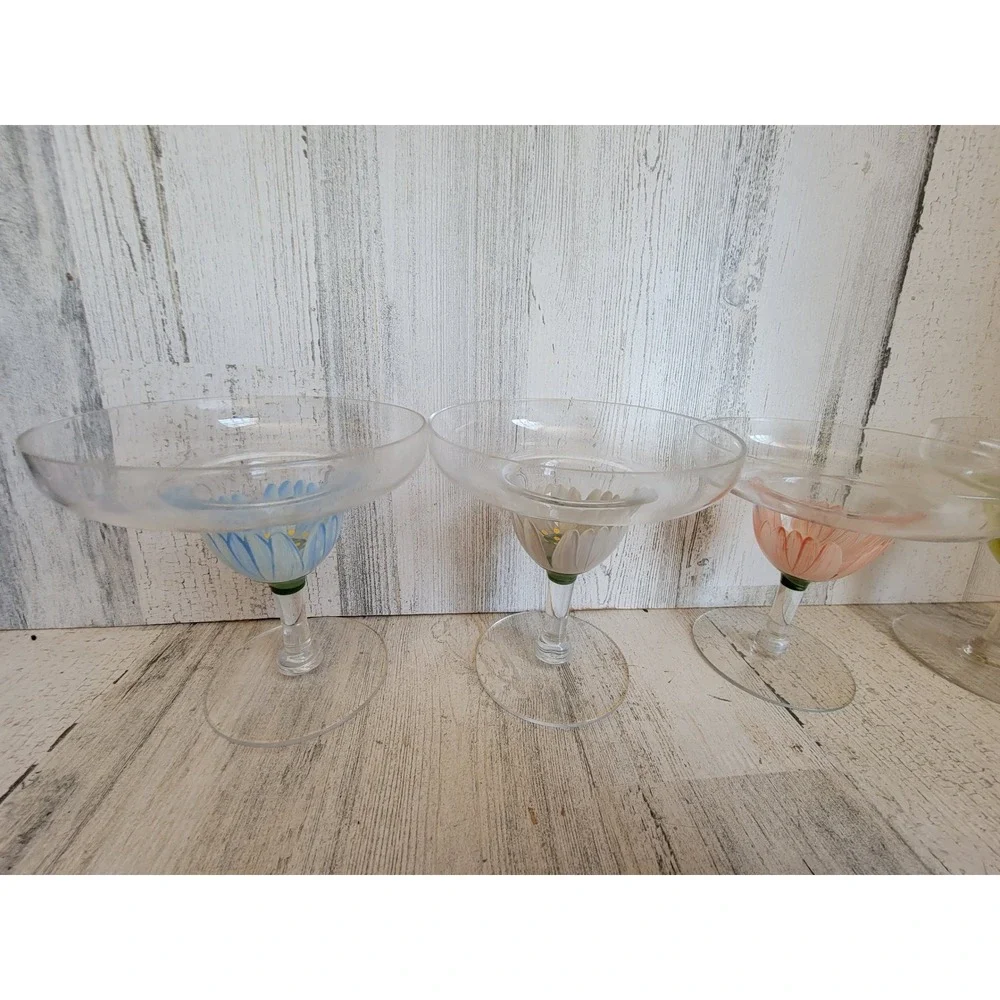Vintage‎ flower margarita glass tulip set kitchen cup home decor unique floral